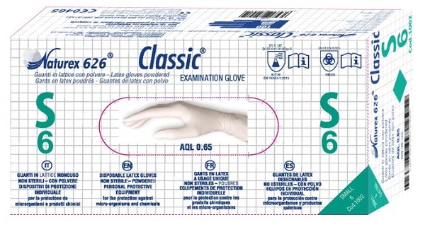 GUANTO IN LATTICE MONOUSO NON STERILE CON POLVERE NATUREX 626 CLASSIC MISURA SMALL 100 PEZZI - farmaciaverde.it