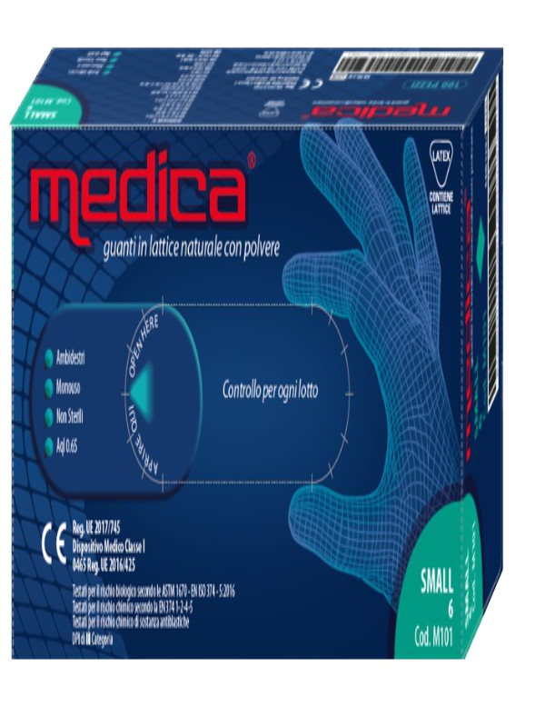 GUANTO IN LATTICE CON POLVERE LUBRIFICANTE MEDICA S 100 PEZZI - farmaciaverde.it
