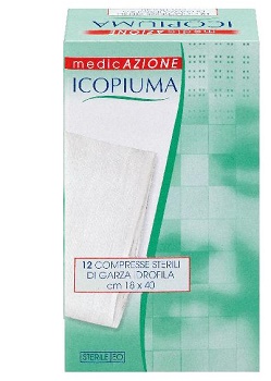 ICOPIUMA GARZA COMPRESSA IDROFILA IN COTONE PIEGATA STERILE SENZA FILO DI BARIO TITOLO 12/8 MISURA 18X40 CM IN BUSTA SINGOLA 12 PEZZI - farmaciaverde.it