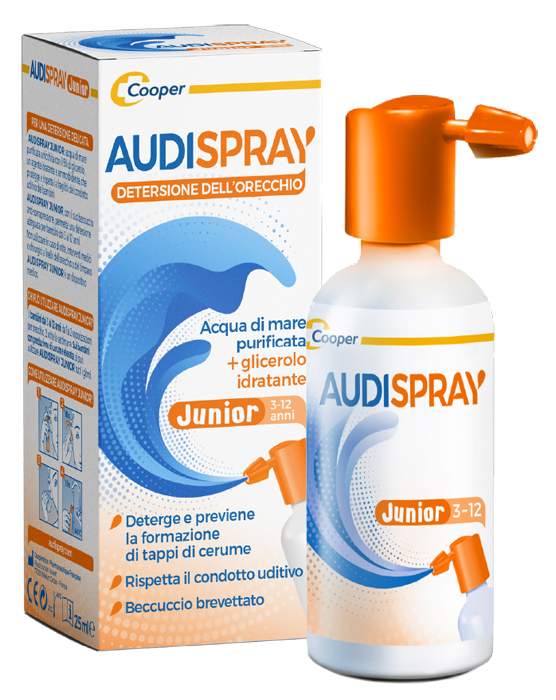 AUDISPRAY JUNIOR 3-12 ANNI SOLUZIONE DI ACQUA DI MARE IPERTONICA SPRAY SENZA GAS IGIENE ORECCHIO 25ML - farmaciaverde.it