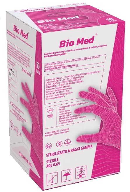 GUANTO CHIRURGICO IN LATTICE CON POLVERE LUBRIFICANTE BIO MED 5,5 100 PEZZI - farmaciaverde.it