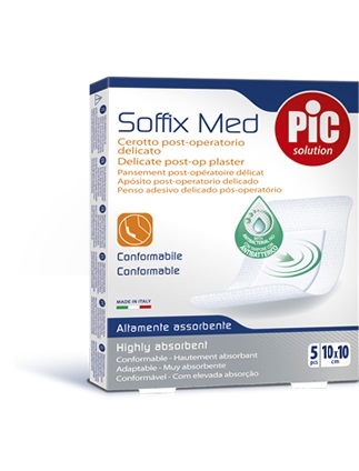 CEROTTO PIC SOFFIX MED IN TNT CON TAMPONE CENTRALE ASSORBENTE STERILE MONOUSO 10X10 CM ANTIBATTERICO 5 PEZZI - farmaciaverde.it