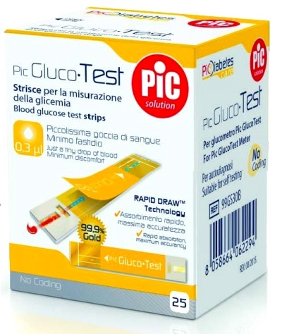 STRISCE MISURAZIONE GLICEMIA PIC GLUCOTEST 25 PEZZI - farmaciaverde.it