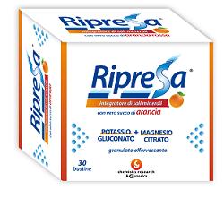 RIPRESA 30BUST 10G INTEGRATORE ALIMENTARE DI MAGNESIO E POTASSIO BUSTINE EFFERVESCENTI UTILE NEGLI STATI DI STANCHEZZA - farmaciaverde.it
