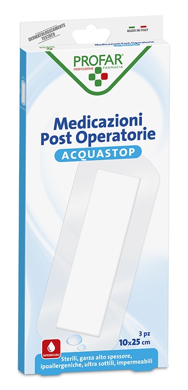 ACQUASTOP MEDICAZIONE POST OPERATORIA PROFAR MED 10X25 CM 3 PEZZI - farmaciaverde.it