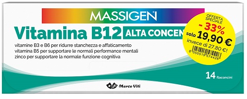 MASSIGEN VITAMINA B12 ALTA CONCENTRAZIONE 14+14 FLACONCINI DA 8 ML - farmaciaverde.it