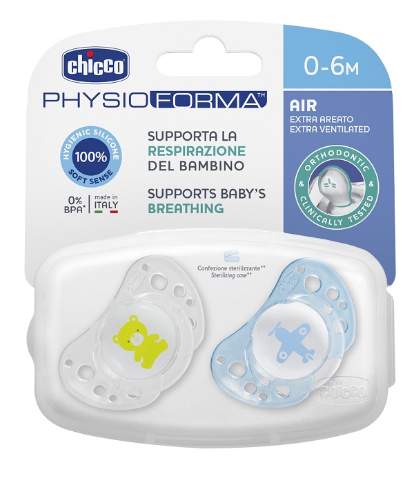 CHICCO SUCCHICCO AIR BOY SILICONE 0-6 MESI 2 PEZZI - farmaciaverde.it