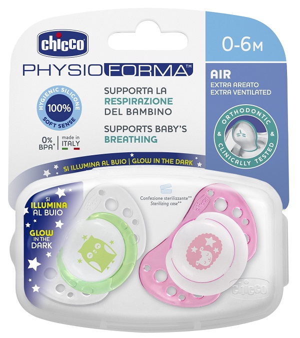 CHICCO SUCCHICCO AIR LUM SILICONE 0-6 MESI 2 PEZZI - farmaciaverde.it