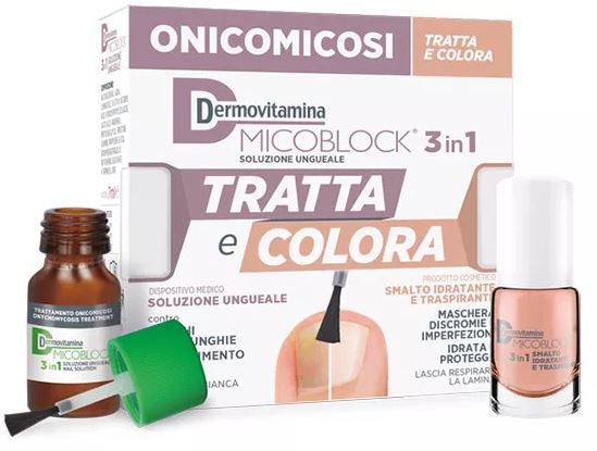 DERMOVITAMINA MICOBLOCK 3 IN 1 TRATTA E COLORA SOLUZIONE UNGUEALE 7 ML + SMALTO IDRATANTE TRASPIRANTE 5 ML - farmaciaverde.it