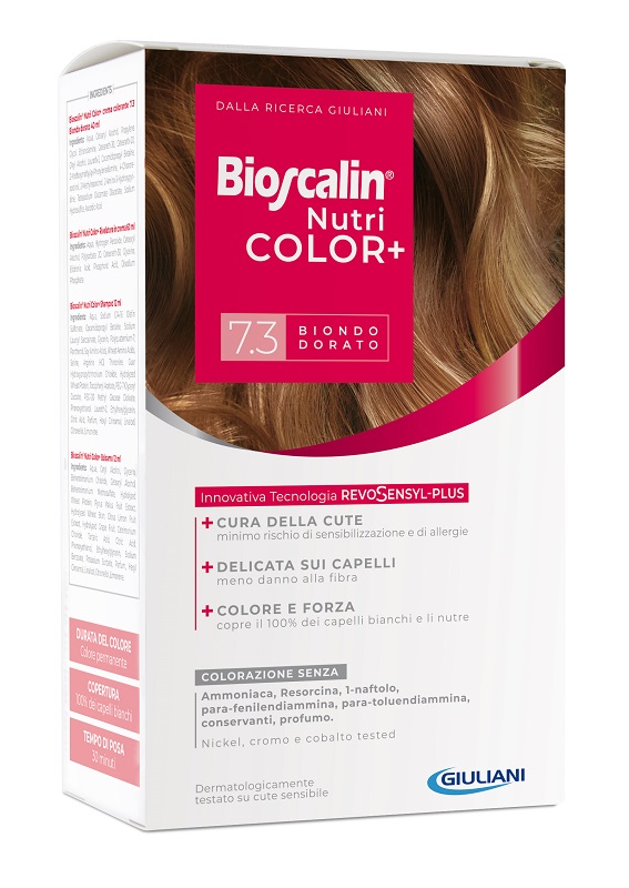 BIOSCALIN NUTRICOLOR PLUS 7,3 BIONDO DORATO CREMA COLORANTE 40 ML + RIVELATORE CREMA 60 ML + SHAMPOO 12 ML + TRATTAMENTO FINALE BALSAMO 12 ML - farmaciaverde.it