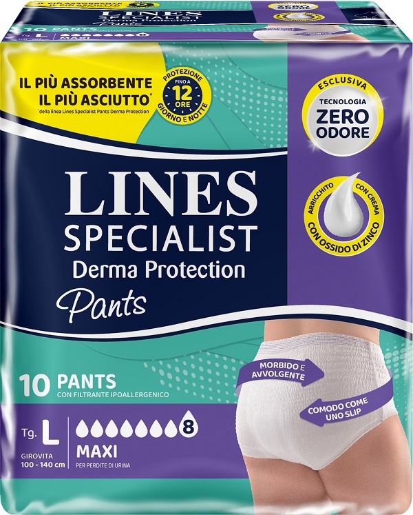PANNOLONE PER INCONTINENZA LINES SPECIALIST DERMA PANTS MAXI L 10 PEZZI - farmaciaverde.it