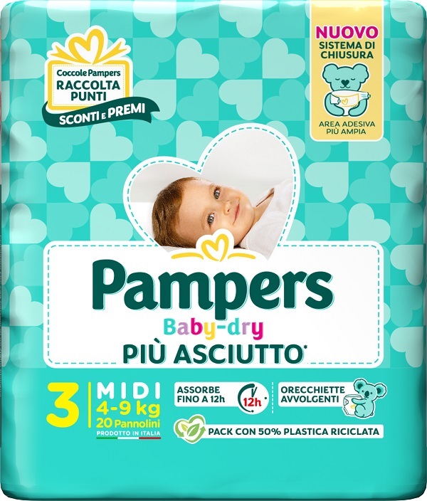 PAMPERS BABY DRY PANNOLINO DOWNCOUNT MIDI 20 PEZZI - farmaciaverde.it