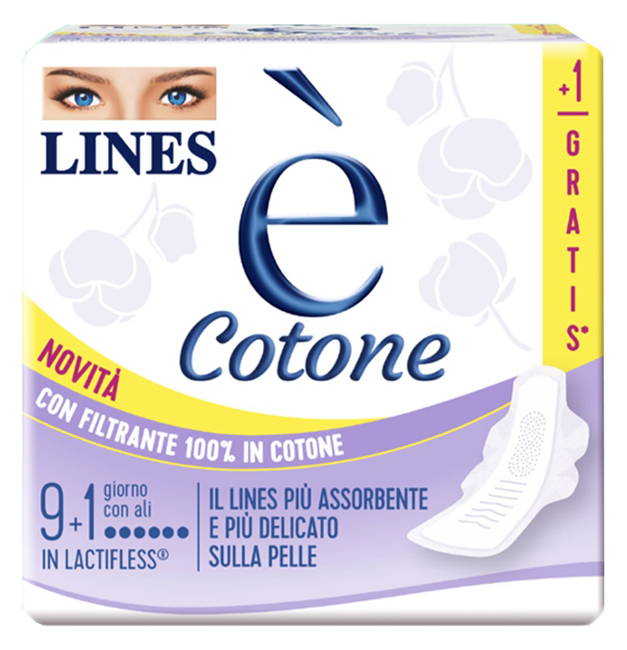 LINES E' COTONE ALI ASSORBENTE ESTERNO 9 + 1 PEZZI - farmaciaverde.it